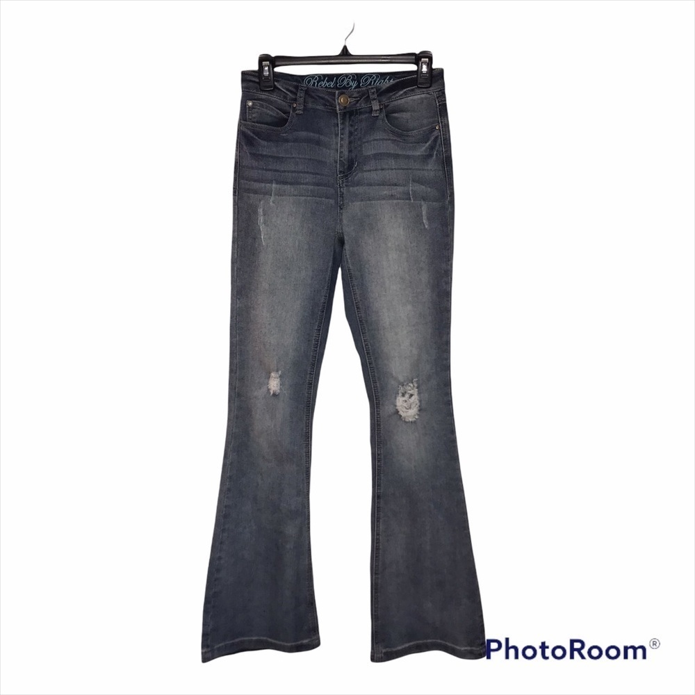 Rebel by Right Jeans High Rise Flair Leg Sz 5 Woman’s Cotton Blend Light Wash